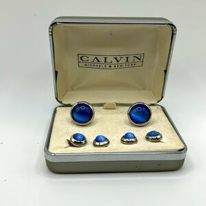 Calvin Michaels New York vintage cuff links silver tone blue vibrant formal